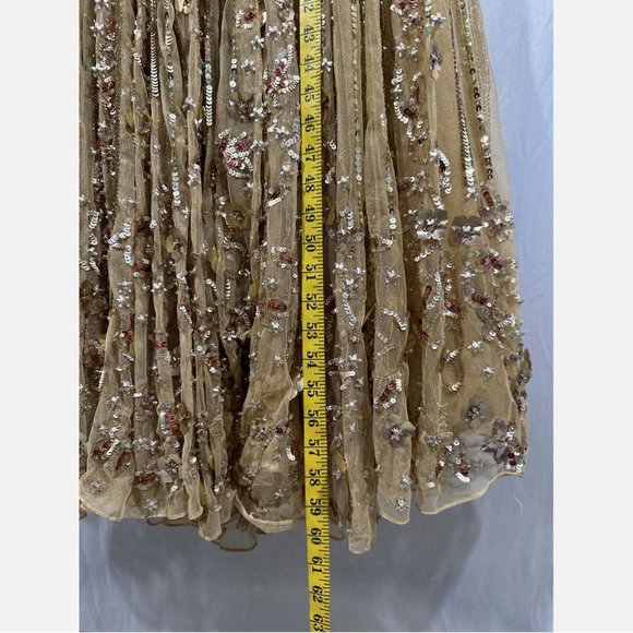 NWT $798 Mac Duggal [ 8‎ ] Sequin & Floral Embellished Evening Gown Gold - Picture 4 of 15